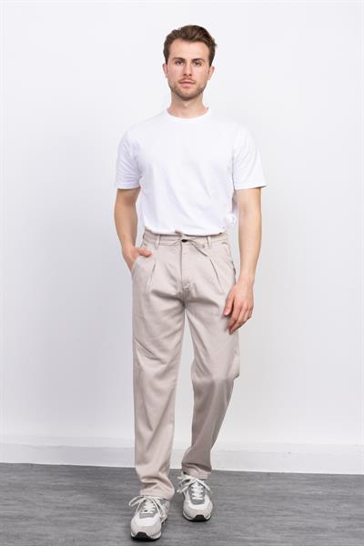 AÇIK KREM İPLİ BELİ LASTİKLİ BAGGY PANTOLON