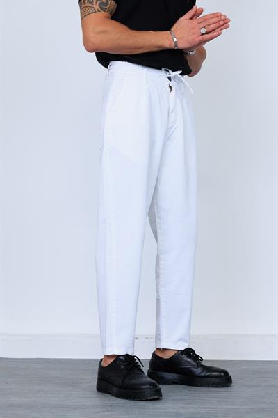 Beyaz Cotton Boyfriend Pantolon