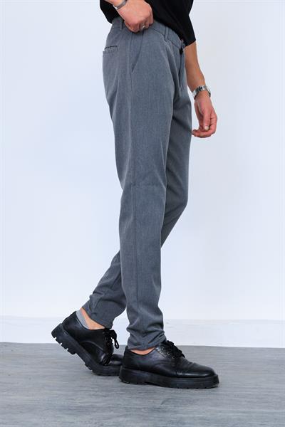 Gri Yandan Cepli Klasik Pantolon