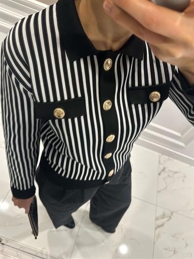 ÇİZGİLİ SİYAH TRİKO HIRKA