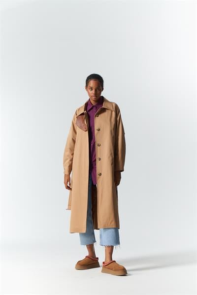 DERİ DETAY TRENCH COAT MOCHA