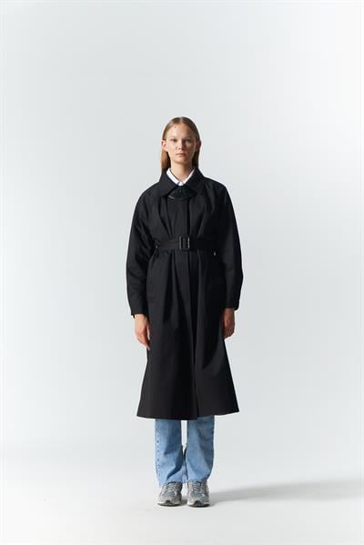 DERİ DETAY TRENCH COAT SİYAH