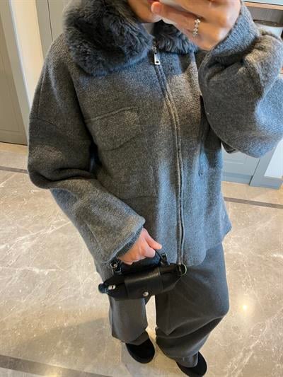 KÜRK YAKA  ANTRASİT TRİKO HIRKA