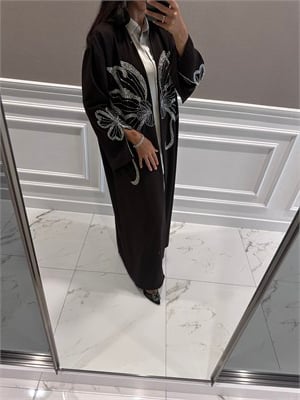 TAŞ İŞLEMELİ KAHVE ABAYA