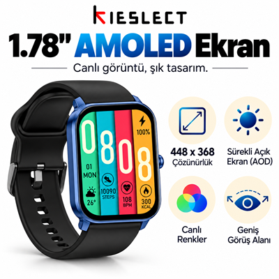 Kieslect Ks Mini Amoled Ekranlı Akıllı Saat Mavi