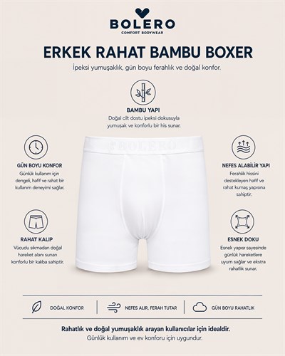  Erkek Bambu Boxer Beyaz 