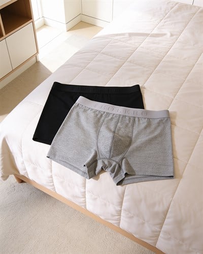  Erkek Loose Fit 2li Boxer Siyah Gri 