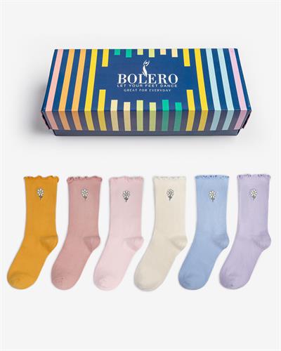 Kadın Papatya Nakışlı Fırfırlı 6lı Çorap Çok Renkli