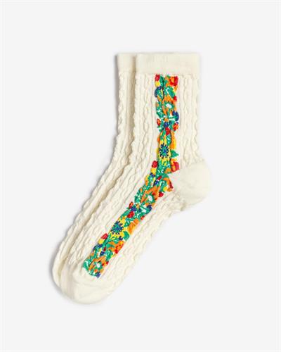 Kadın Kabartmalı Etnik Desenli Çorap Krem