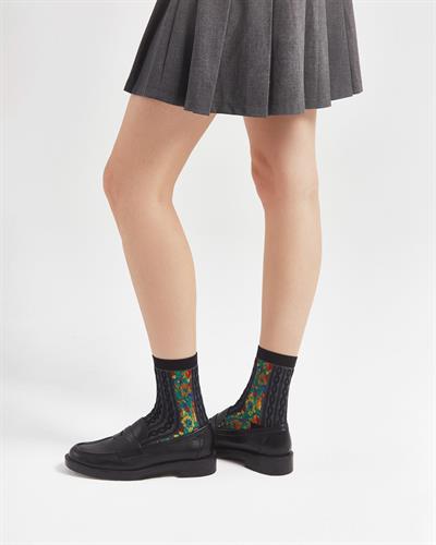 Kadın Kabartmalı Etnik Desenli Çorap Siyah