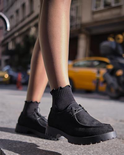 Kadın Fırfırlı 2li Çorap Siyah Beyaz