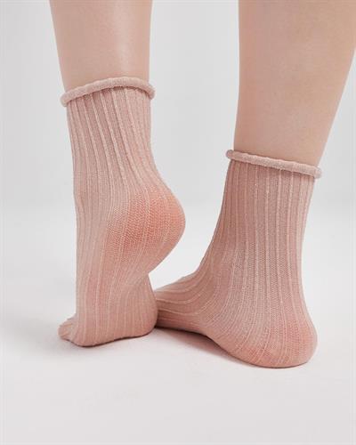 Kadın Roll Top Lastiksiz Simli Çorap Somon