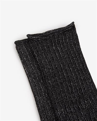 Kadın Roll Top Lastiksiz Simli Çorap Siyah