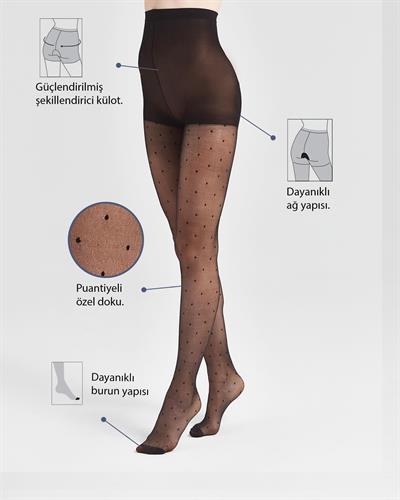 Kadın Puantiyeli İnce Külotlu Çorap