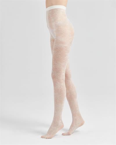 Kadın Floral Dantel Desenli Külotlu Çorap Ekru