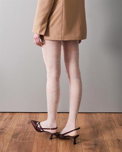 Kadın Floral Dantel Desenli Külotlu Çorap Ekru