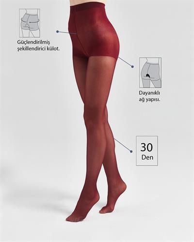 Kadın 30 Denye Külotlu Çorap Bordo 