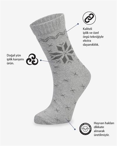 Kadın Lüks 12li Yün Çorap Büyük Kar Desen