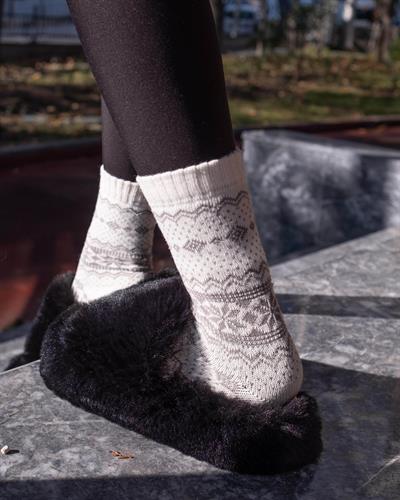 Kadın Lüks 12li Yün Çorap Full Kar Desen