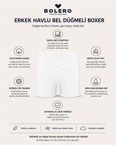 Erkek Havlu Bel Düğmeli Boxer Beyaz