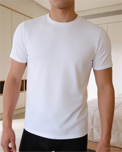 Erkek Premium Lyocell Rahat Kalıp Bisiklet Yaka T-shirt Beyaz