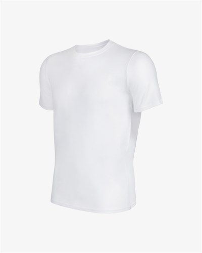 Erkek Premium Lyocell Rahat Kalıp Bisiklet Yaka T-shirt Beyaz