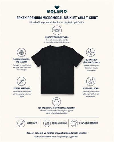 Erkek Premium Micromodal Bisiklet Yaka Fanila  Siyah