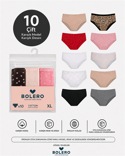 Kadın 10lu Slip/Külot/Hipster/Bato M14