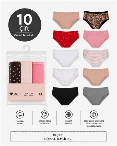 Kadın 10lu Slip/Külot/Hipster/Bato M14