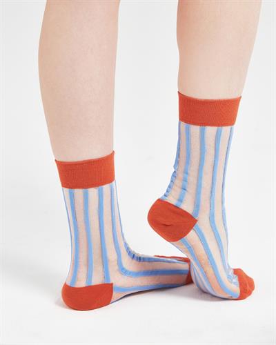 Kadın Japon Kore Tarzı Transparan Çorap Mavi Çizgili