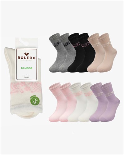 Kadın Premium Dikişsiz 12li Bambu Soket Çorap Konç Çiçekli