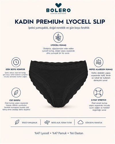 Kadın Premium Lyocell Slip Siyah