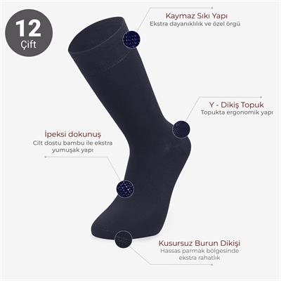 Toptan 12li Bambu Erkek Çorap-E14