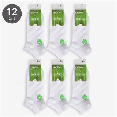 Toptan 12li Bambu Patik Kadın Beyaz Çorap-B33