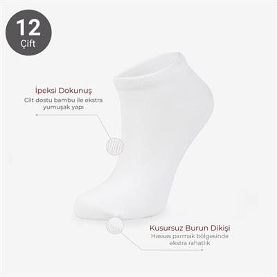 Toptan 12li Bambu Patik Kadın Beyaz Çorap-B33