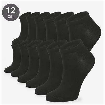 Toptan 12li Bambu Patik Kadın Siyah Çorap-B33