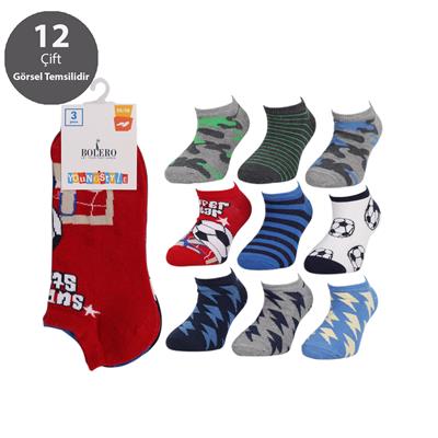 Toptan 12li Karışık Çocuk Patik Çorap-C38