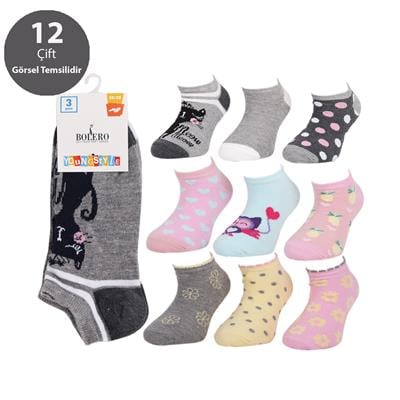 Toptan 12li Karışık Çocuk Patik Çorap-C38