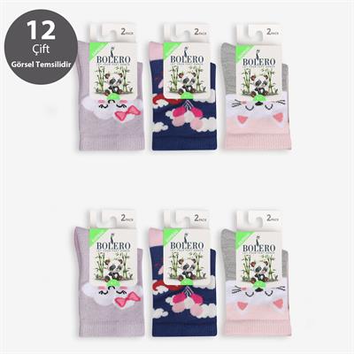 Toptan 12li Kız Çocuk Bambu Çorap-C35