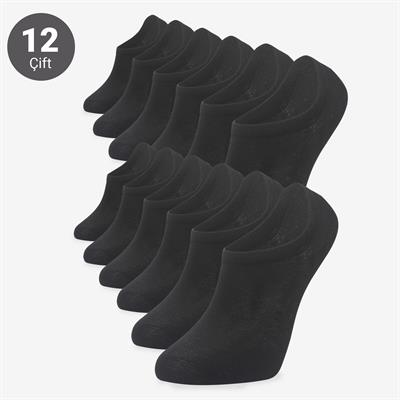 Toptan 12li Premium Görünmez Bambu Siyah Kısa Patik Çorap-E15