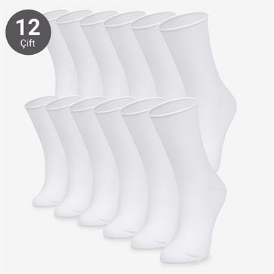 Toptan 12li Roll Top Lastiksiz Kadın Beyaz Bambu Soket-B11