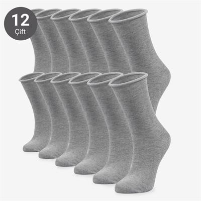 Toptan 12li Roll Top Lastiksiz Kadın Gri Bambu Soket-B11