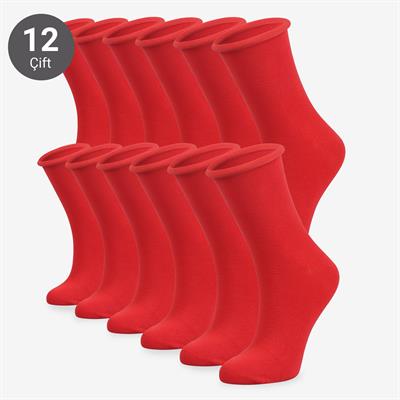 Toptan 12li Roll Top Lastiksiz Kadın Kırmızı Bambu Soket-B11