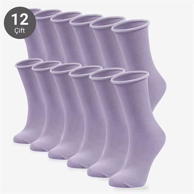 Toptan 12li Roll Top Lastiksiz Kadın Lila Bambu Soket-B11