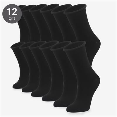 Toptan 12li Roll Top Lastiksiz Kadın Siyah Bambu Soket-B11