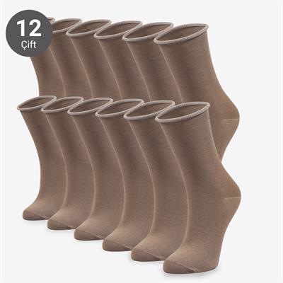 Toptan 12li Roll Top Lastiksiz Kadın Vizon Bambu Soket-B11