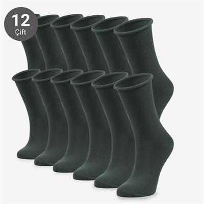 Toptan 12li Roll Top Lastiksiz Kadın Yeşil Bambu Soket-B11