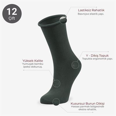 Toptan 12li Roll Top Lastiksiz Kadın Yeşil Bambu Soket-B11