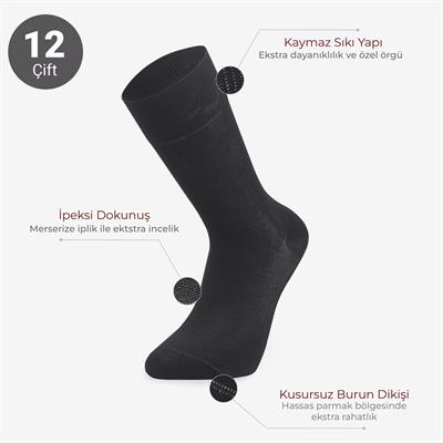 Toptan 12li Yazlık Merserize Erkek Siyah Çorap-E08
