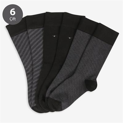 Toptan 6lı Premium Siyah Erkek Bambu Soket Çorap-E70